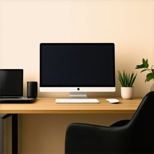 Modern home office with smart devices and ergonomic setup