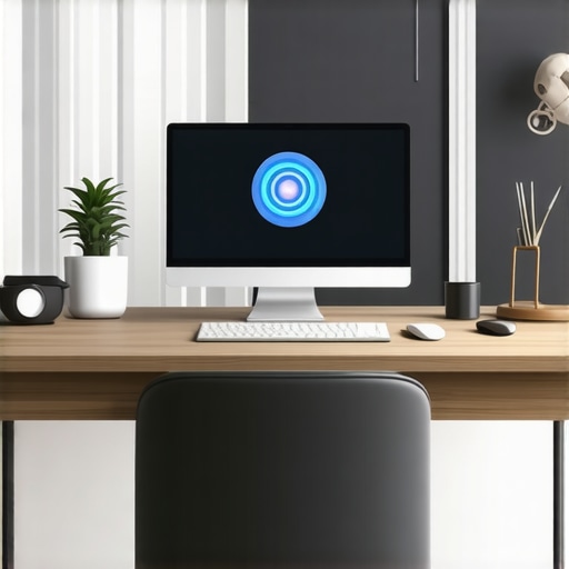 Futuristic Smart Home Office Setup A high-tech, ergonomic home office with AI and IoT devices, bright lighting, and sleek design