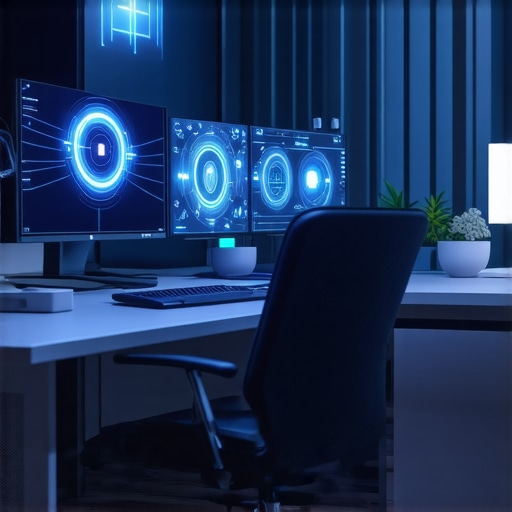 High-tech home office with AI-driven ergonomic adjustments and biometric sensors