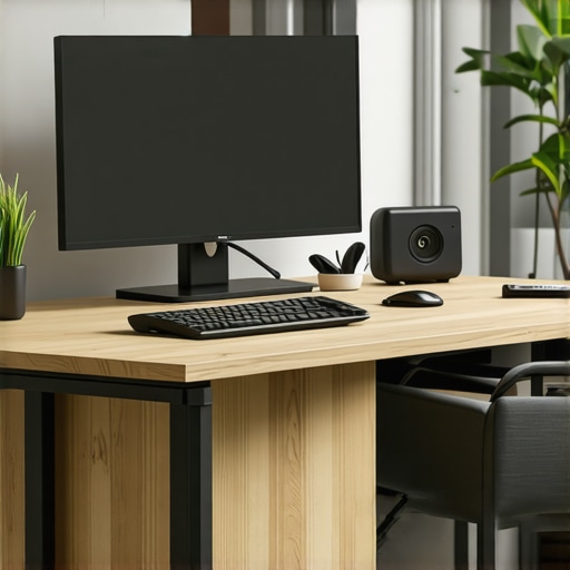 Smart Home Office Setup 2025 Modern home office featuring smart desk, ergonomic chair, and IoT devices.