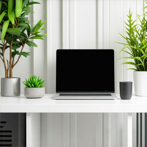 Modern home office with smart tech gadgets and AI devices