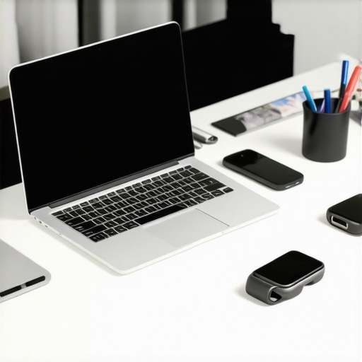 A person cleaning and updating their home office gadgets and devices.