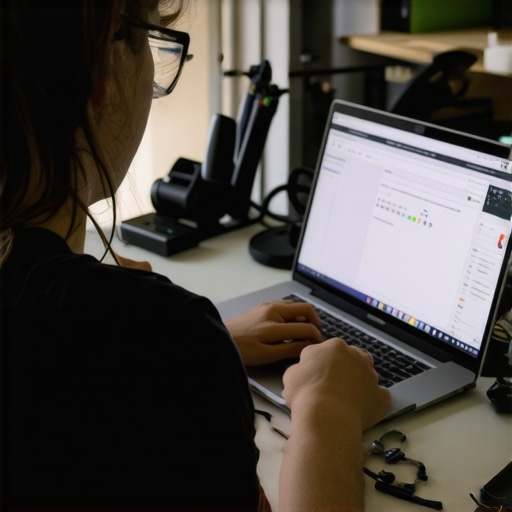 Person cleaning and updating laptops and smart devices in a home office environment.