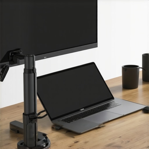 A sleek, efficient home office with latest tech gear and wearables enhancing productivity.