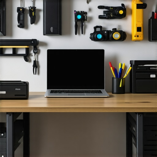 A sleek workspace showing smart devices and tools for device upkeep