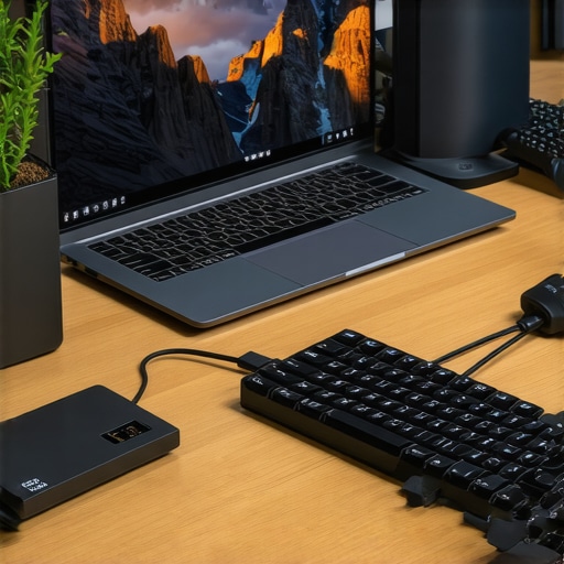 A high-tech, modular home office setup showcasing repairable laptops and efficient tools.