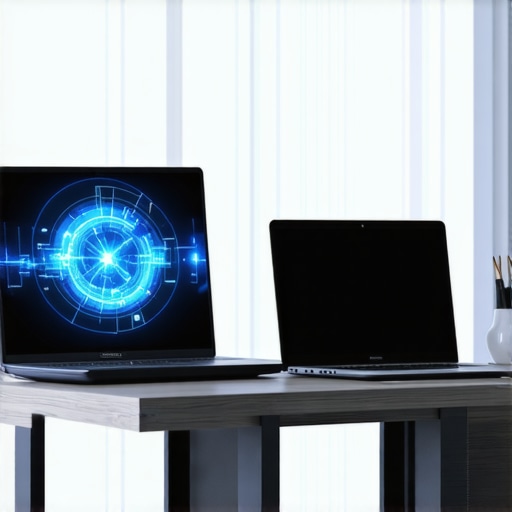 Home office setup featuring advanced graphene cooling technology for laptops