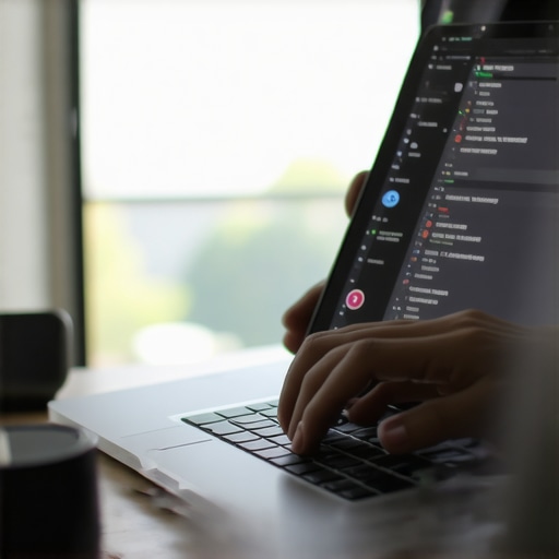 Person hands adjusting advanced settings on a modern laptop in a home office.