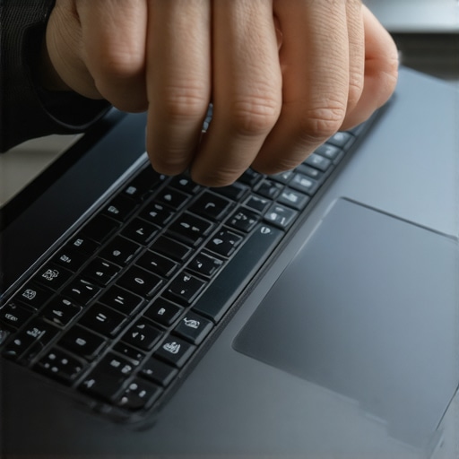 Person tuning a professional laptop showing thermal vents and performance metrics.