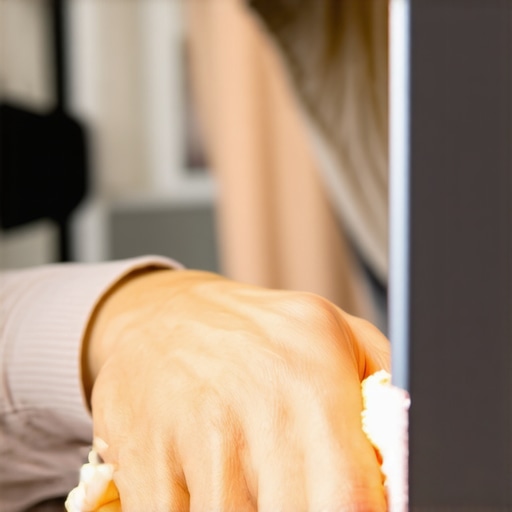 Maintaining Your Tech Equipment Person cleaning a laptop in a home office