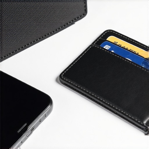 Close-up of an RFID-blocking wallet with cards inside on a desk