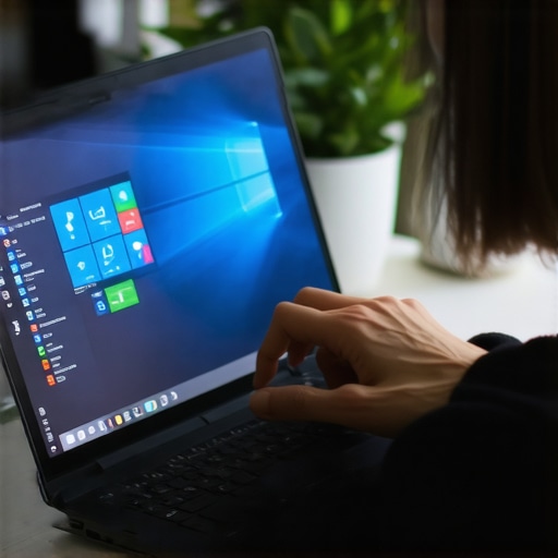 Person configuring power options on a Windows laptop in a sleek home workspace.