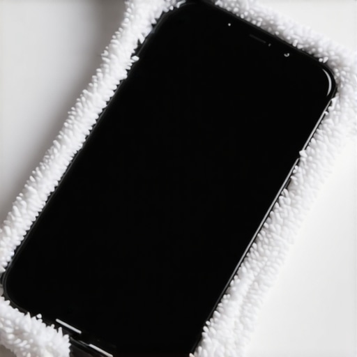 Person delicately wiping smartphone screen with microfiber cloth in bright setting