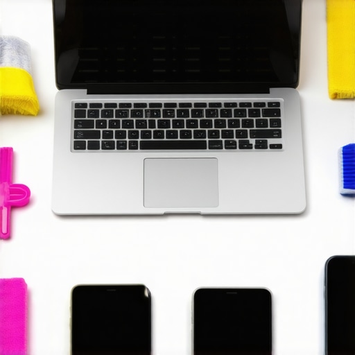 A workspace with tools and devices organized for maintenance and cleaning