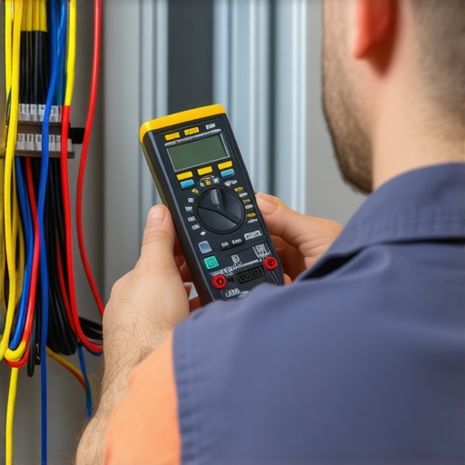 Electrician checking home wiring with multimeter