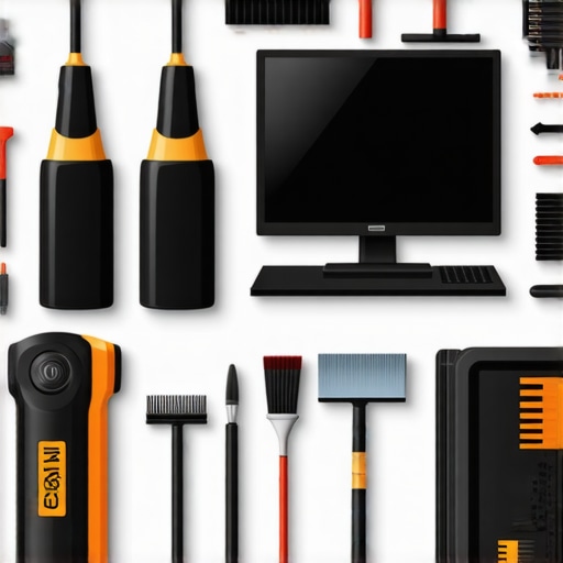 Tech maintenance tools including air dusters and diagnostic interfaces.