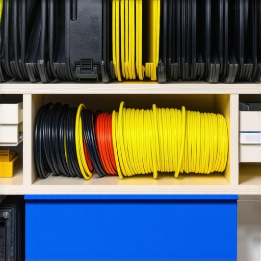 A tidy cable drawer with labeled cables, storage cases, and cable ties.