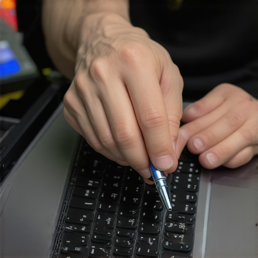 Precision Cleaning for Your Tech Gadgets A person carefully cleaning a laptop with compressed air and microfiber cloths