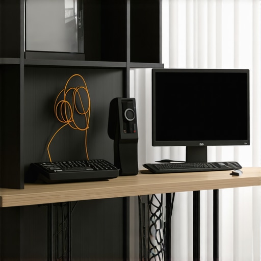 A sleek, organized workspace with smart lighting and ergonomic gear for sustained productivity.