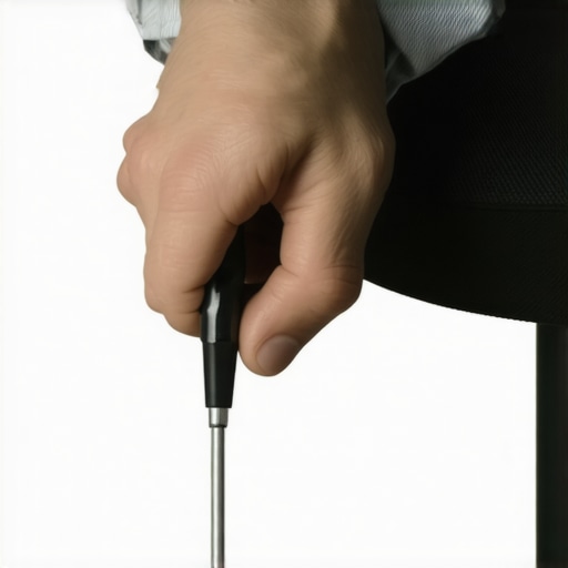 Person tightening a bolt on a modern office chair as part of maintenance.