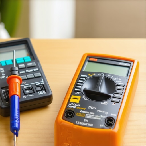 A multimeter and screwdriver kit on a desk, ready for electronics maintenance.