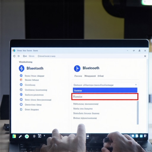 User updating Bluetooth driver in Device Manager on a laptop to improve responsiveness.