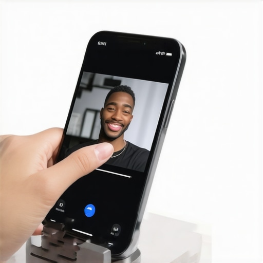 A smartphone placed on a cooling stand with a person in a video call, demonstrating heat management.