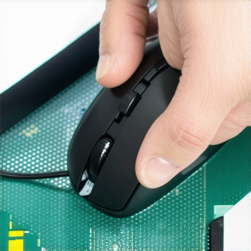 Cleaning Mouse Switch A person cleaning inside a computer mouse with compressed air to fix double-click issues.