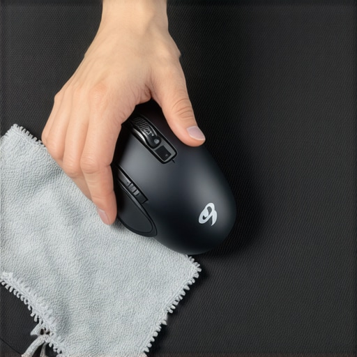 Person cleaning a textured gaming mousepad with a microfiber cloth, highlighting the surface detail.