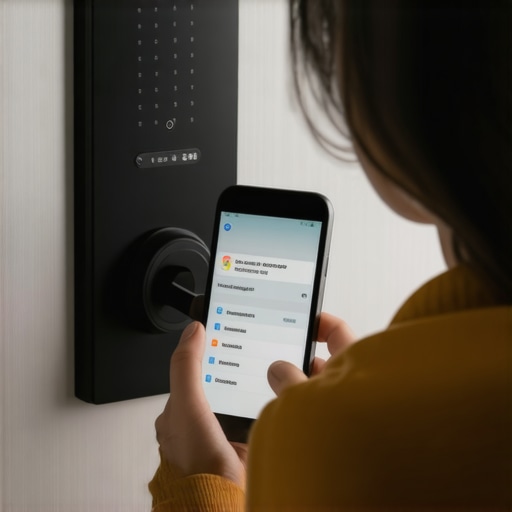 Person adjusting notification settings on a smartphone for a smart lock in a home