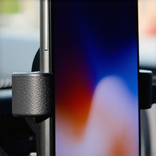 Cooling your phone in a ventilated car mount A smartphone mounted in a ventilated car holder with airflow around it on a sunny day