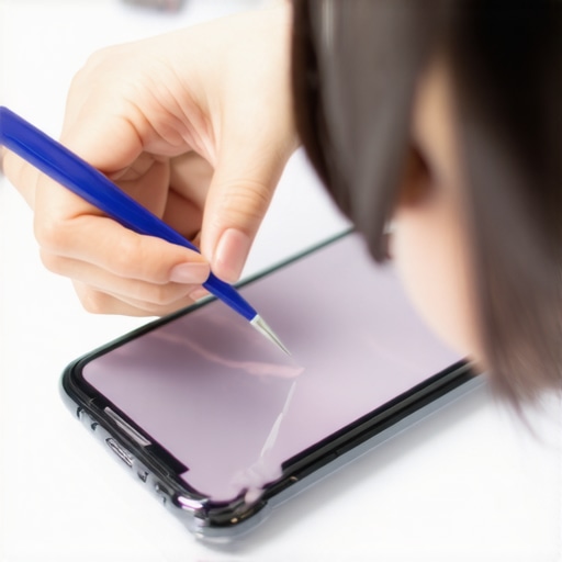 Person aligning a clear screen protector on a smartphone