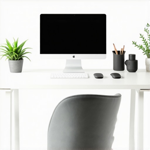 Ideal Home Office Setup with Smart Devices and Ergonomic Gear A well-organized home office featuring ergonomic furniture and smart technology