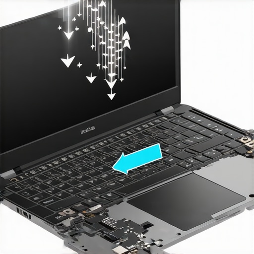 Laptop Internal Cleaning Process A detailed diagram showing the inside of a laptop being cleaned of dust to improve cooling.