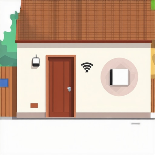 Diagram showing optimal placement of smart sensors around home doors with Wi-Fi extender for improved range.