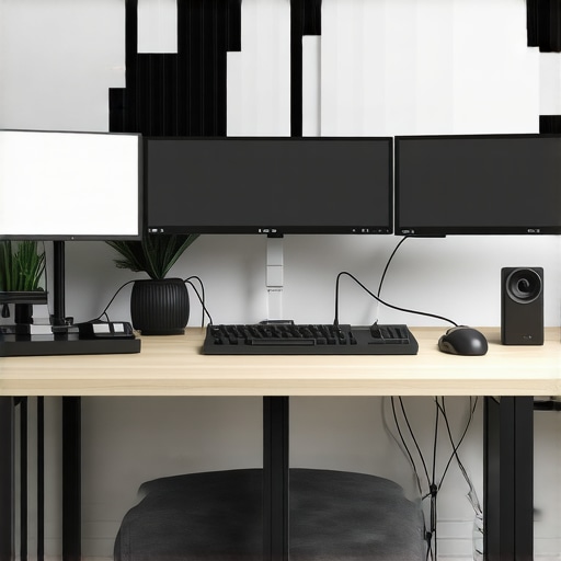 Staying Productive with an Organized Setup Modern home office workspace with tech gear.