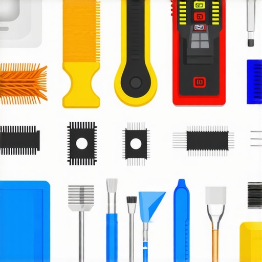 A collection of tools and supplies for maintaining and upgrading smart devices and home office equipment.