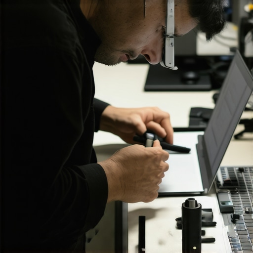Device Maintenance Tools in Action Technician inspecting and maintaining laptops and smart devices using specialized tools