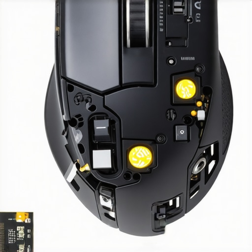 Close-up of a disassembled gaming mouse with attention to internal switches and mechanical parts