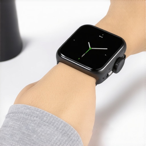 Person cleaning smartwatch sensors with ultrasonic cleaner in home workspace
