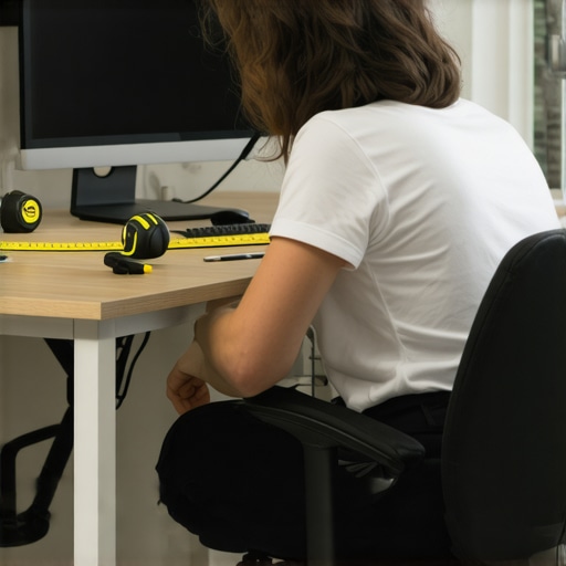 Ergonomic Home Office Adjustment Person measuring and adjusting their desk and chair for ergonomic comfort