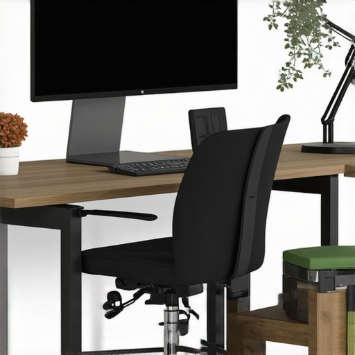 Ergonomic Home Office Setup for Neck Health Modern ergonomic home office with adjustable monitor and tidy workspace