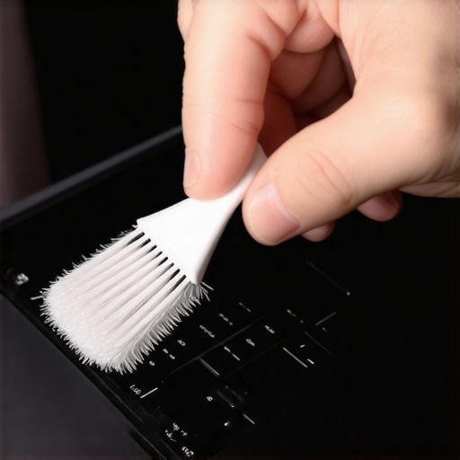 Expert Cleaning of Laptop Ventilation Person gently cleaning laptop vent with anti-static brush