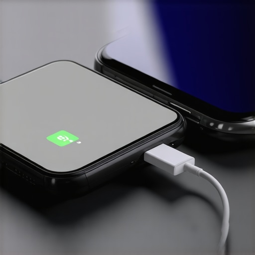 Smartphone connected to a high-quality charger showing fast charging capabilities.