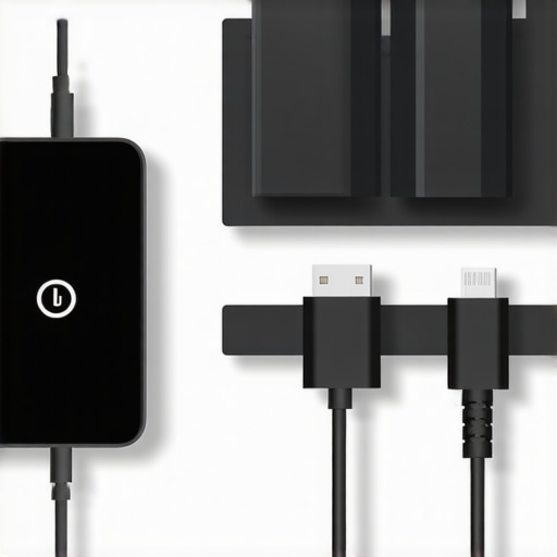 A tidy home charging station with organized cables and devices