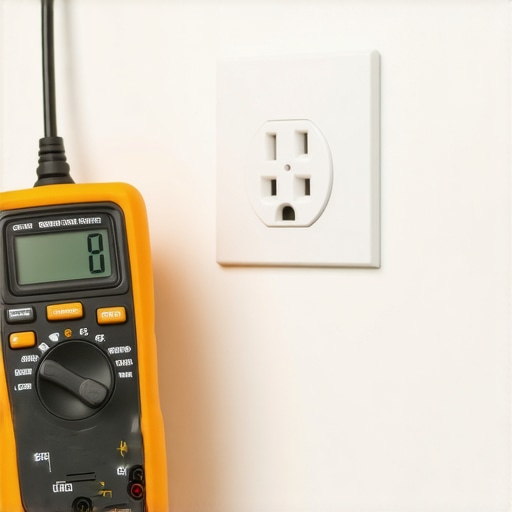 Person using a multimeter to test a smart plug in a home office.