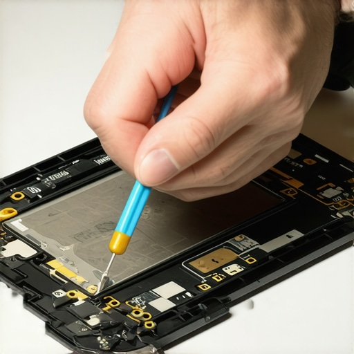 Person carefully opening a tablet to check internal parts for overheating issues.