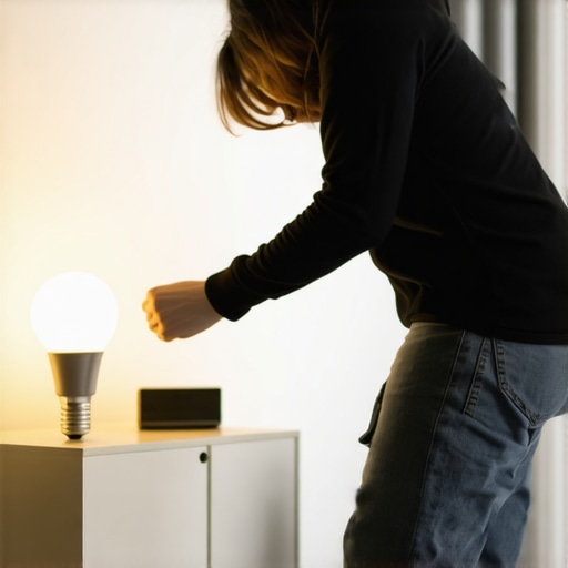 Person installing smart light bulbs in a contemporary living room