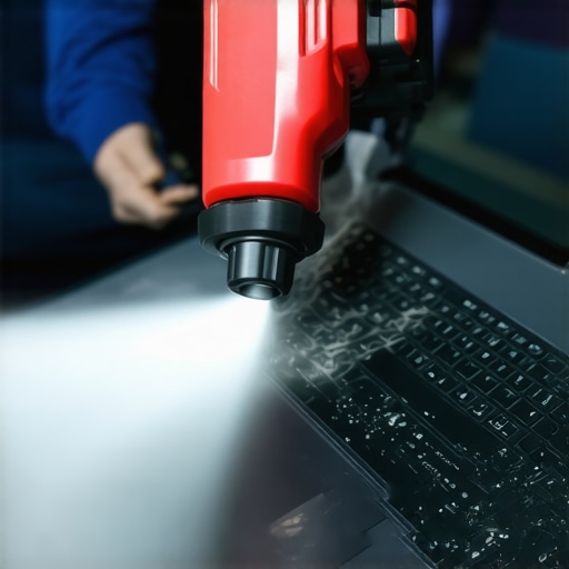 Laptop Vent Cleaning Person using compressed air to clean dust from a laptop's vents