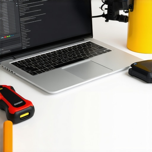 A workspace showing tools and devices for maintaining tech gear.
